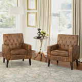 Dycanpo 18.5"H Faux Leather Accent Chairs Set of 2 Armchairs for Home Living Room, Yellowish Brown