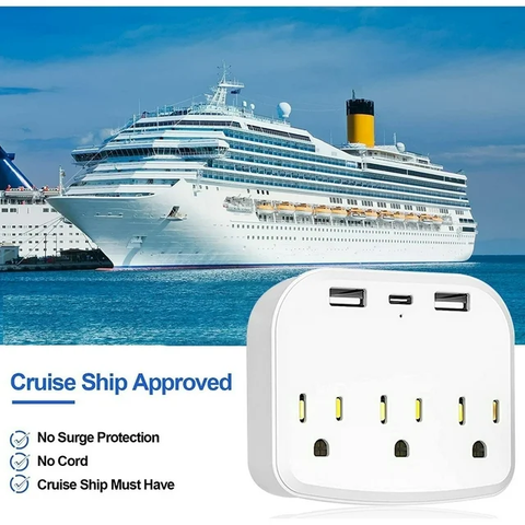 Power Strip with USB Ports,Cruise Essentials,Power Strip with 3 Outlets and 3 USB Ports(1 USB C), Non Surge Protector for Cruise Ship, Travel, Home Office, ETL Listed