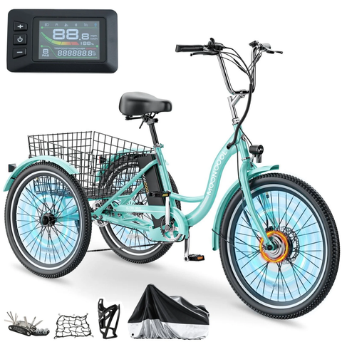 Lilypelle Electric Tricycle for Adults, 350W Electric Trike 7 Speed with 36V removable Battery, 3 Wheel Electric Bikes for Women Men Seniors, 450lb, 24/26 inch Tire