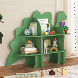 Curipeer 2-Tier Kids Bookshelf,Toy Storage Organizer for Kids Room - Green Dinosaur