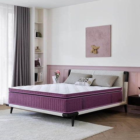 Queen Mattress, 10 Inch Hybrid Mattress with Cooling Memory Foam, Cat Paw Pattern, Individual Pocket Coils & 3D Mesh Fabric for Motion Isolation – Medium Firm, No Fiber-Glass