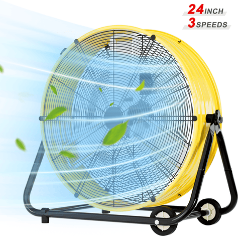 Rocyis 24 Inch Industrial High Velocity Drum Fan - 3 Speed 8800 CFM Air Circulation High Velocity Fan for Factory, Warehouse, and Commercial (Yellow)