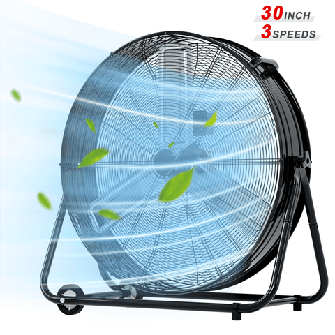 Rocyis 30 Inch Industrial High Velocity Drum Fan - 3 Speed 13000 CFM Air Circulation High Velocity Fan for Factory, Warehouse, and Commercial (Black)