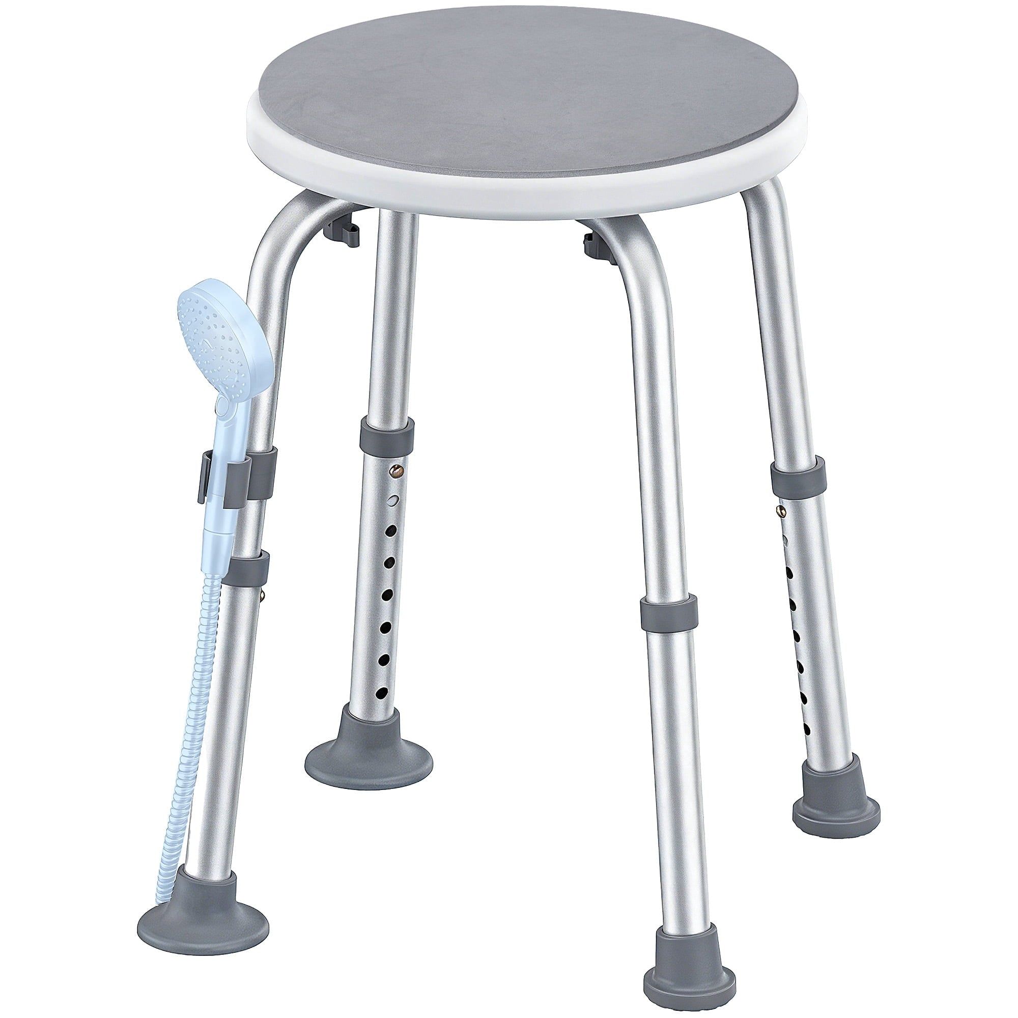 SACVON Adjustable Round Shower Chair, Non-Slip Bath Stool with Aluminum Legs, Tool-Free Height Adjustable Seat for Shower or Tub, Gray