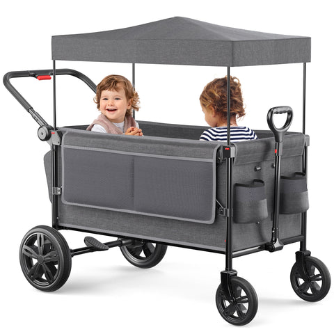 SACVON All-Terrain Stroller Wagon for Toddlers with Canopy, Parent Organizer, Adjustable Handlebar, 2 Cup Holders