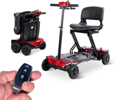 SACVON Automatic Foldable Mobility Scooter for Adults, One Click Fold Electric Scooter with Longest Range, Heavy-Duty, 4 Wheel Scooter with Lithium Battery,Red