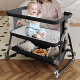 SACVON Baby Bassinet, Bedside Sleeper for Baby, Bedside Bassinet with Storage Basket and Wheels to Reduce Mom's Fatigue, Black