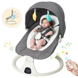 SACVON Baby Swing for Infants, Baby Rocker with 5 Point Harness, Bluetooth Support, 8 Preset Lullabies, 3 Speed Natural, with Remote Control and 2 Hanging Toys, Dark Gray