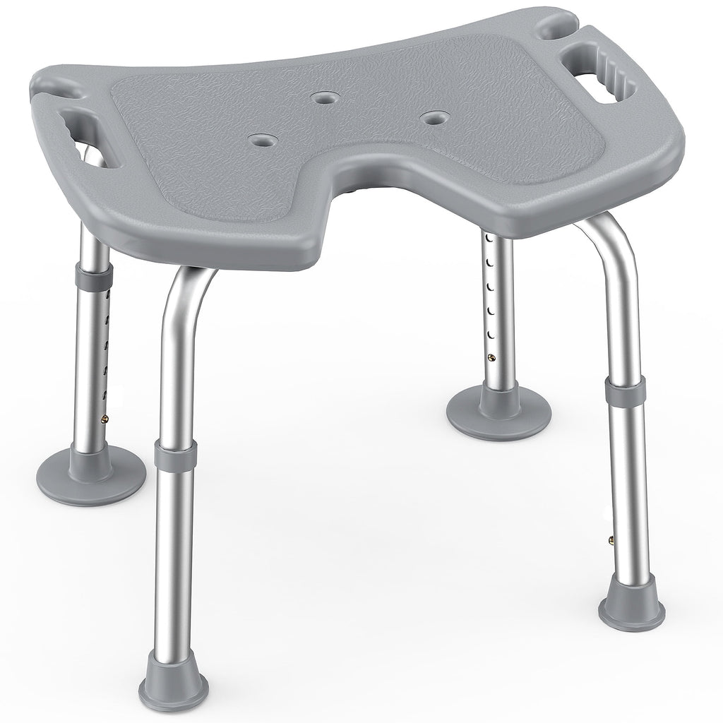 SACVON U-Shaped Shower Chair with Open Hygiene Seat, Height Adjustable Non-Slip Aluminum Bath Stool for Shower or Tub