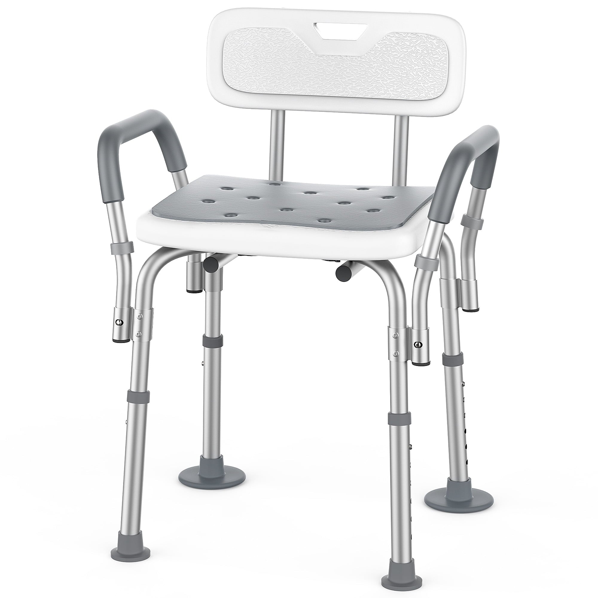 SACVON Shower Chair for Elderly, Adjustable Height Bath Chair with Armrests, Backrest and Non-Slip Seat, 300 lbs Capacity, White