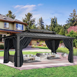 SANOPY 10x15ft Hardtop Gazebo Double Roof Aluminum Gazebo Outdoor Waterproof Gazebo Canopy with Netting and Curtains for Backyard, Deck, Patio,Black