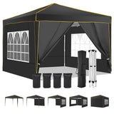 SANOPY 10' x 10' Pop up Canopy Tent, Canopy Shelter with 4 Removable Sidewalls and Sandbags, Outdoor Party Tent with Carry Bag for Backyard, Black-XSX