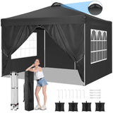 SANOPY 10'x10' EZ Pop Up Canopy with Top Vent, Large Commercial Tent, Waterproof and Sunproof with 4 Removable Sidewalls, Suitable for Weddings come with 4 Sandbags (Black)