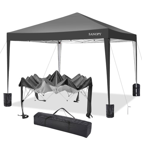 SANOPY 10'x10' EZ Pop Up Canopy Tent Outdoor Party Instant Shelter Portable Folding Beach Canopy with 4 Sandbag & Carrying Bag, Black