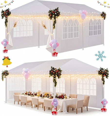 SANOPY 10x20 Party Tents with 6 Removable Sidewalls, Outdoor Waterproof Shade Canopy Tent for Weddings and Events, White 12x-1