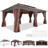 SANOPY 12X20 Heavy Duty Outdoor Gazebo with Mosquito Netting and Curtains, Canopy Tent Deck Gazebo with Double-Flat Roof Ventiation and Metal Steel Frame Suitable for Lawn, Backyard, Patio