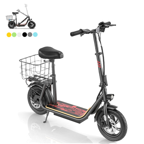 SANOPY 350W Electric Scooter for Adults with Carry Basket, 15 Miles Max Range, 20 MPH Top Speed, 12" Tires Foldable E-Scooter for Commuting with Seat, Black