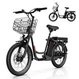 SANOPY 350W Electric Scooter with Seat, Up to 18 Miles Range 20 Mph, 20*1.95" Tires Step Thru Electric Bike，48V 5.2Ah Removable Battery, Rear Brushless High Speed Motor, Black-sz