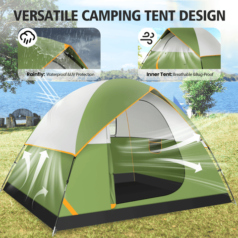 SANOPY 4 Person Camping Tent - Waterproof, Windproof, Lightweight & Easy Setup with Detachable Rainfly, Mesh Windows & Carry Bag for Camping, Hiking, Travel, Beach, and Festivals