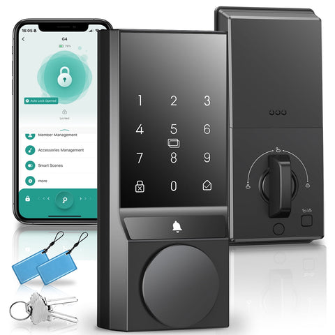 SANOPY Security Smart Doors Lock,Keyless Entry Door Lock with Doorbell, App Control, Electronic Digital Keyless Door Lock, Ease of Use, Home Security, Auto Lock, Black