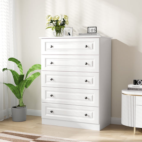 SEEDAY Dressers for Bedroom,5 Drawer Dresser,White Dresser with Large Storage Space for Living Room,Chest of Drawers for Bedroom