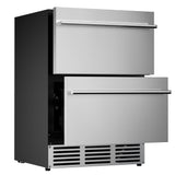 Simzlife 24 Inch Under Counter Refrigerator, Outdoor Refrigerator with Double Drawer for Patio & Kitchen, Weatherproof Outdoor Fridge in Stainless Steel, Beverage Cooler for Home & Commercial Use