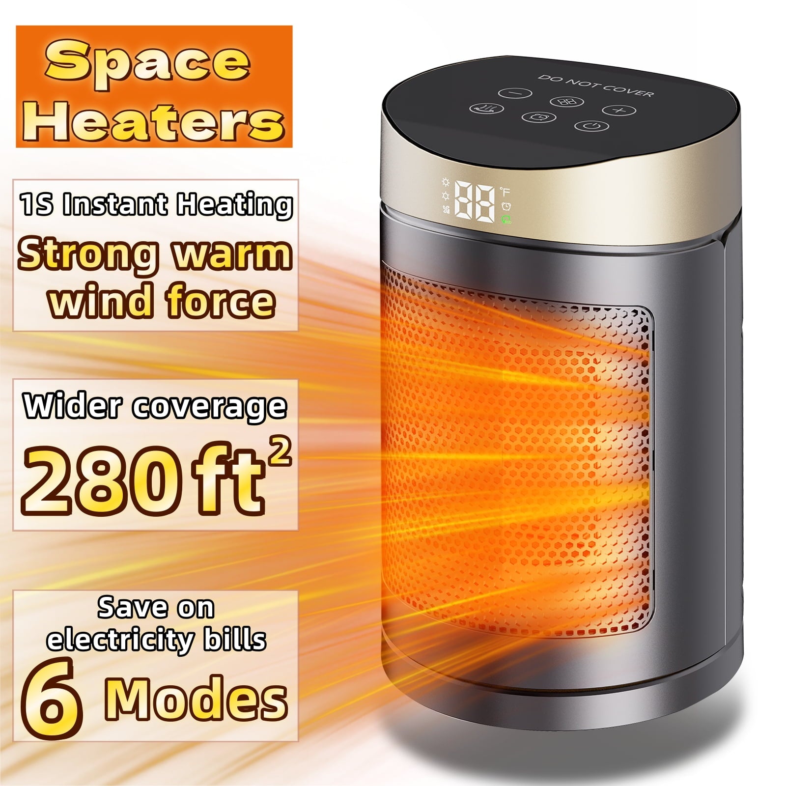 Space Heaters for Home，Portable Electric Heater for Indoor Use with Remote，1500W PTC Ceramic Space Heater for Small&Homelarge Room，Bedroom，Office，Store，6 Modes，Thermostat，Eco Mode&Fan Mode，1-12H Time