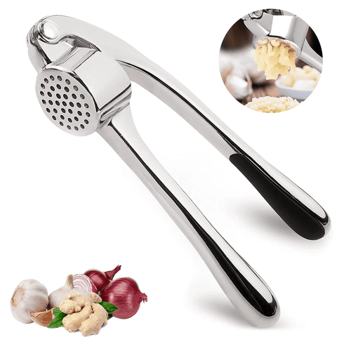 Stainless Steel Garlic Press and Mincer, Easy Squeeze Handle Design, Powerful Garlic Crusher, Essential Garlic Cutting Tool for Kitchen