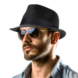 Straw Fedora Hat for Women Men Packable Short Brim Roll Up Trilby Hat Panama Summer Beach Sun Hat UPF 50+