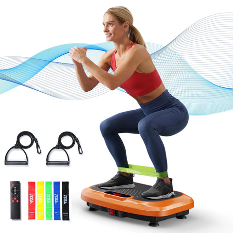 TCISA Vibration Plate Exercise Machine,Whole Body Fitness Workout Equipment,Vibration Plate for Lymphatic Drainage,Remote Control and Resistance Bands,Orange