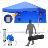 Vecukty 8ft x 8ft Top/10ft x 10ft Base Pop up Canopy Tent With Four Storage Bags For Garden,Beach Instant Tent Carry Bag,Blue