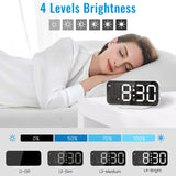 Digital Alarm Clock, Slim LED Mirror Desk Clocks for Bedrooms, Large Display with Diming Mode, Dual Alarms & USB Ports, 4 Levels Brightness, Modern Decoration for Home Living Room Decor, White