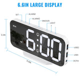 Digital Alarm Clock, Slim LED Mirror Desk Clocks for Bedrooms, Large Display with Diming Mode, Dual Alarms & USB Ports, 4 Levels Brightness, Modern Decoration for Home Living Room Decor, White