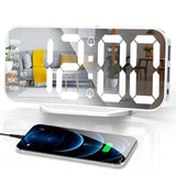 Digital Alarm Clock, Slim LED Mirror Desk Clocks for Bedrooms, Large Display with Diming Mode, Dual Alarms & USB Ports, 4 Levels Brightness, Modern Decoration for Home Living Room Decor, White