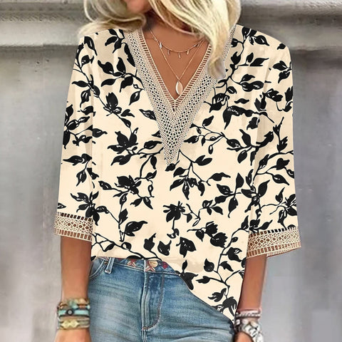 Xdegoge Womens 3/4 Sleeve T Shirts Floral V Neck T Shirts Tunic Fit Business Casual Tops Trendy Summer Tops 2025 Y2K Cute Boho Shirts Orders Placed By Me ofertas En Walmart Beige M