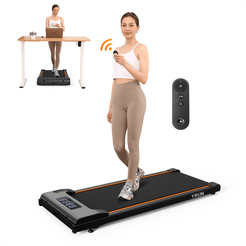 YRUN Walking Pad Under Desk Treadmill with Remote Control and LED for Home/Office, 2.5HP Brushless Motor Compact Walking Jogging Machine Portable Treadmill