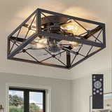 Zardon 16" Black Caged Ceiling Fan with Light & Remote – 6-Speed Quiet DC Motor, Indoor Fan for Bedroom, Kitchen, Living Rooms - Black