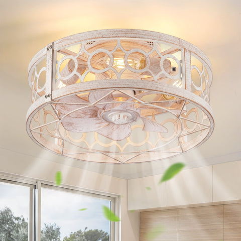 Zardon 16-Inch Flush Mount Ceiling Fan with Light - Remote Control, 6-Speed, Gold for Indoor Use