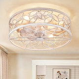 Zardon 18" White Gold Caged Ceiling Fan with Light and Remote Control - Flush Mount Low Profile DC Motor for Bedroom, Kitchen, Dining Room