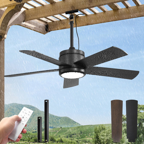 Zardon 42" Outdoor Ceiling Fan with Light - Remote Control, 6 Speeds, Waterproof, Black