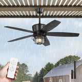 Zardon 52" Black Outdoor Ceiling Fan with Light - Remote Control, 6 Speeds, Waterproof,