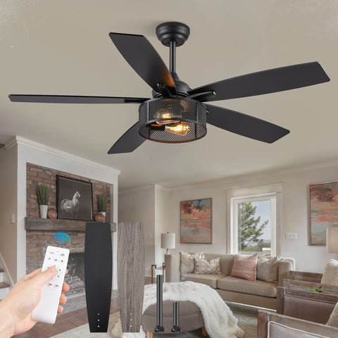 Zardon 52 inch Ceiling Fan with Light and Remote Control, Black & Gray Finish, Quiet 6-Speed DC Motor, Reversible Blades for Indoor