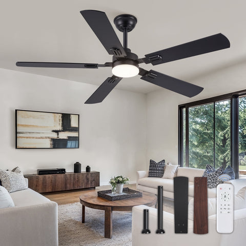Zardon 52" Modern Black Ceiling Fan with Light and Remote Control, Ultra-Quiet DC Motor, 3 Color Temperatures, Timer for Bedroom and Living Room