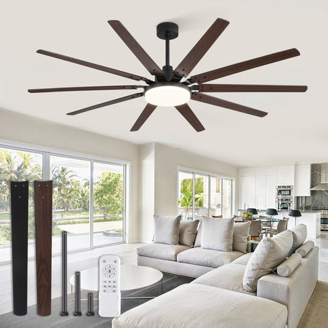 Zardon 72" Ceiling Fan with Lights and Remote, Quiet DC Motor, 10 Blades, 6 Speeds-Black