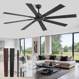12X Zardon 72 inch Black Ceiling Fan with Remote Control – Quiet 6-Speed DC Motor, 8 Blades for Indoor Use