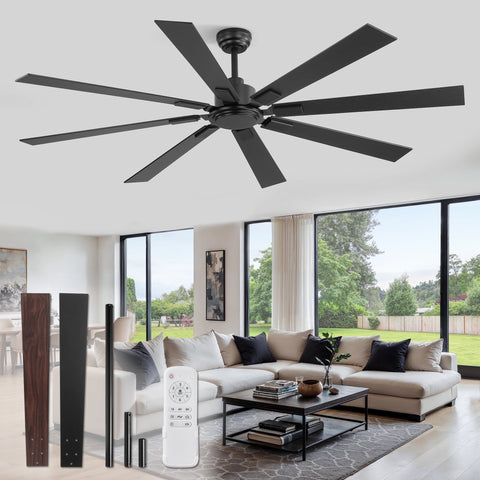12X Zardon 72 inch Black Ceiling Fan with Remote Control – Quiet 6-Speed DC Motor, 8 Blades for Indoor Use