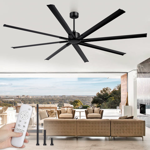 Zardon 96 inch Industrial Ceiling Fan with Remote Control – Quiet, High Airflow, Durable for Home & Commercial Use - Black