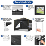 SANOPY 10' x 10' Pop up Canopy Tent, Canopy Shelter with 4 Removable Sidewalls and Sandbags, Outdoor Party Tent with Carry Bag for Backyard, Black-XSX