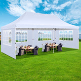 SANOPY 10' x 20' EZ Pop up Canopy Party Tent, Outdoor Event Instant Gazebo with 6 Removable Sidewalls for Camping Wedding Picnic, White-2JK