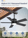 Zardon 42" Outdoor Ceiling Fan with Light - Remote Control, 6 Speeds, Waterproof, Black